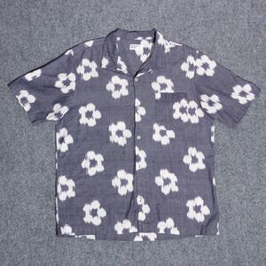 Universal Works Road Shirt Ikat Flower Print Camp Loop Collar Men's Large Button
